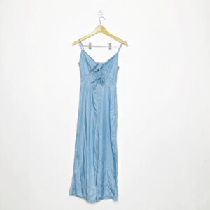INTERMIX Tara Cutout Tie Front Wide Leg Jumpsuit in Blue Chambray womens 2